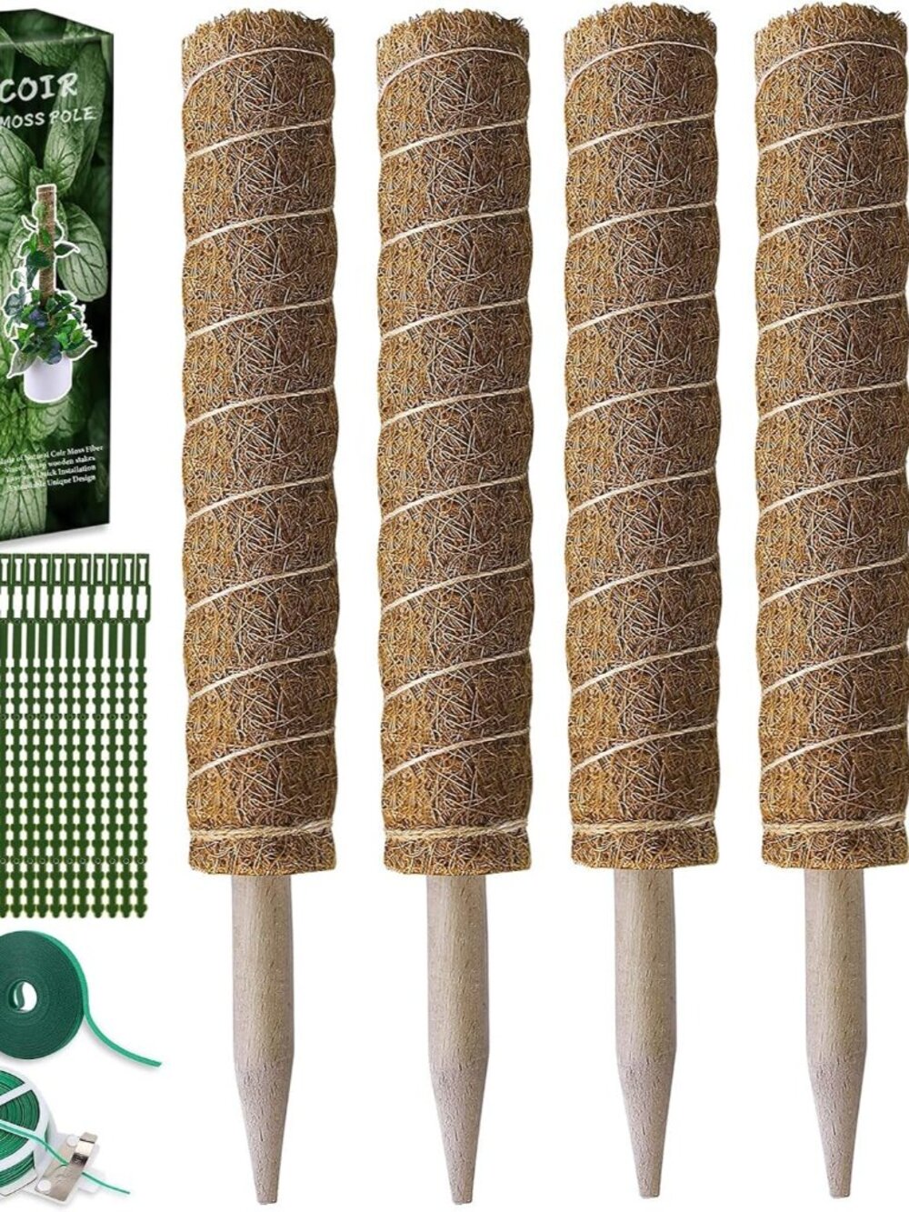 Moss Pole Monstera Plant Support, Extended to 48 Inch, 4 Pack 16 in